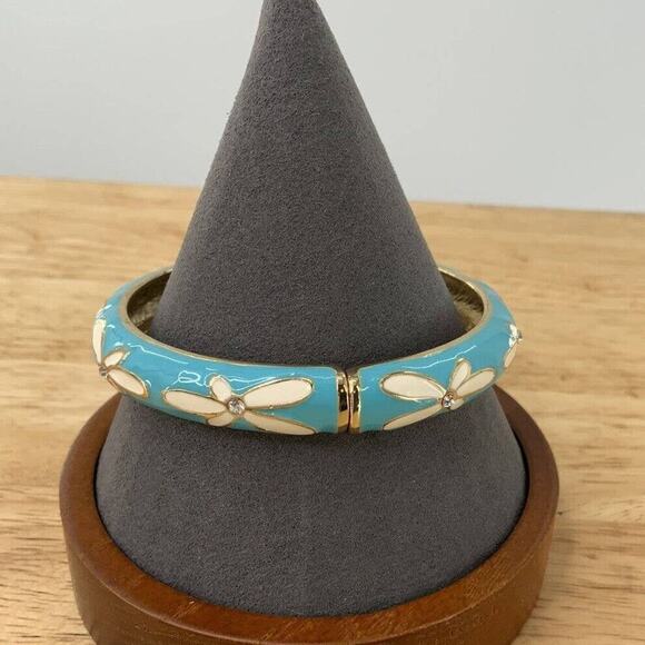 Vintage Style Blue Turquoise Aqua and Gold Rhinestone Bangle Fashion Jewelry - Picture 6 of 12